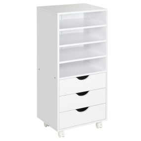 Cajonera de oficina con 3 cajones y 4 estantes abiertos con ruedas 38x40x86,8 cm blanco