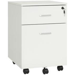 Cajonera de oficina con ruedas, 2 cajones, cerradura y llaves, 40x49x58 cm, blanco