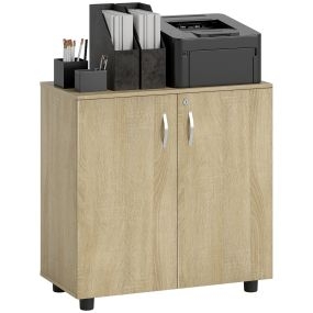 Armario Archivador, Archivador de Oficina, con 2 Puertas, Cerradura, Estantes, para Sala de Estar, Estudio, 80x40x80 cm, Roble