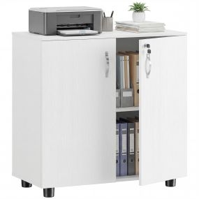 Armario Archivador, Archivador de Oficina, con 2 Puertas, Cerradura, Estantes, para Sala de Estar, Estudio, 80x40x80 cm, Blanco