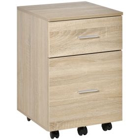 Cajonera de escritorio con 2 cajones, ruedas, archivador móvil, A4 o cartas, roble, 39,5x39x58,5 cm