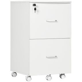 Cajonera de oficina auxiliar para archivos con 2 cajones, cerradura y 5 ruedas, blanco 43x45x72 cm