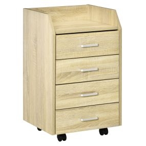 Cajonera de escritorio con ruedas, 4 cajones, archivador móvil 40x36x65 cm natural