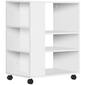 Armario para impresora con ruedas, 3 estantes laterales, 2 frenos, 60x40x75,8 cm, blanco