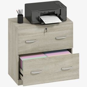 Cajonera de escritorio con 2 cajones, guías para carpetas colgantes, cerradura y 2 llaves, natural 77x42x72 cm