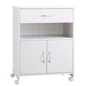 Armario para impresora con ruedas, cajón, 2 puertas y compartimento abierto 60x39x80 cm blanco