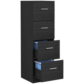 Cajonera de escritorio con 4 cajones, cerradura, barras ajustables A4 y carta, 40x42x130,8 cm, negro