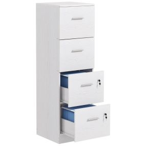 Cajonera Escritorio con 4 Cajones, Cajonera de Oficina con Cerraduras, Barras Ajustables para Archivos Tamaño A4 y Carta, Archivador para Estudio, Salón, 40x42x130,8 cm, Blanco
