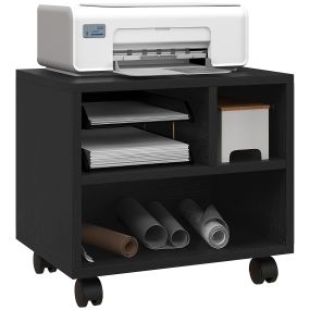 Mueble de Impresora con Ruedas Soporte de Impresora con Compartimentos Abiertos para Oficina Estudio 40x30x36 cm Negro