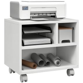 Mueble de impresora con ruedas y compartimentos abiertos 40x30x36 cm blanco