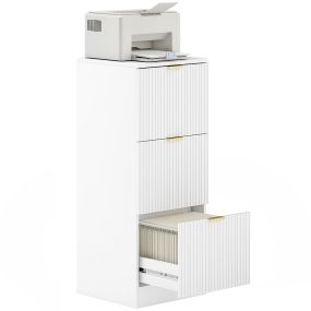 Cajonera de oficina con 3 cajones, frentes acanalados, para A4 o carta, 40x40x101 cm, blanco
