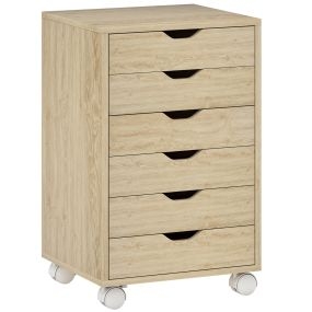 Cajonera de escritorio móvil con 6 cajones, soporte para impresora con ruedas, roble