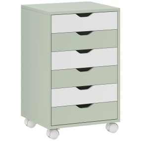 Cajonera de escritorio móvil con 6 cajones, soporte para impresora con ruedas, verde y blanco