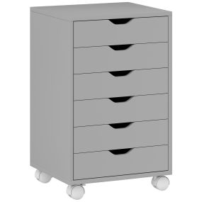 Cajonera de escritorio móvil con 6 cajones y ruedas, gris, para oficina y casa
