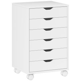 Cajonera de escritorio móvil con 6 cajones, soporte para impresora, blanco