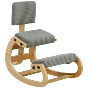 Silla ergonómica de rodillas con respaldo tapizada en pana gris estructura de madera
