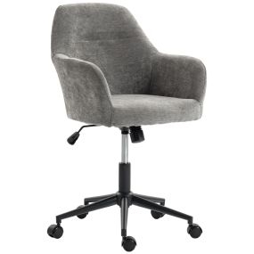 Silla de Oficina con Ruedas, Silla de Escritorio de Chenilla con Función Basculante, Acolchado Grueso, Altura Ajustable, Reposabrazos, para Casa, Oficina, Gris
