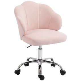 Silla de Oficina en Forma de Pétalo con Ruedas, Silla de Escritorio de Terciopelo con Función Basculante, Asiento Ancho, Altura Ajustable, Acolchado Suave, para Casa, Oficina, Rosa