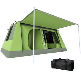 Tienda de campaña familiar impermeable para 4-8 personas con mosquitera y bolsa de transporte 405x305x225 cm verde