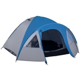 Tienda de campaña para 3-4 personas doble capa con ventanas 2 bolsillos y bolsa de transporte gris y azul 250x300x130 cm
