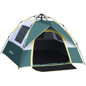 Tienda de campaña pop-up para 3 personas impermeable 1000 mm con 3 ventanas y bolsa de transporte 205x195x135 cm verde
