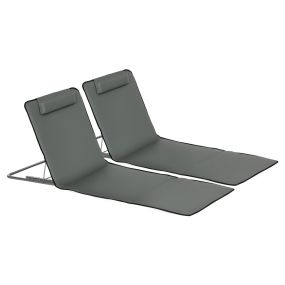 Set de 2 esterillas de playa plegables 124x53x45 cm con respaldo ajustable y reposacabezas gris