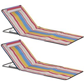 Set de 2 esterillas de playa plegables 124x53x45 cm con respaldo ajustable y reposacabezas multicolor