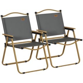 Pack de 2 sillas plegables de camping portátiles con reposabrazos, acero, tela 600D, gris oscuro