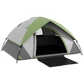 Tienda de campaña para 2 personas plegable ligera con ventana y bolsa de transporte impermeable 3000 mm 210x150x110 cm gris y verde