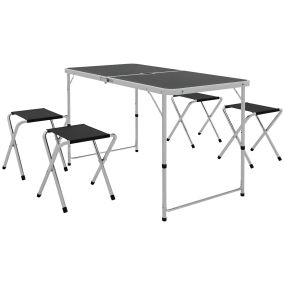 Conjunto de camping de 5 piezas con mesa plegable ajustable y 4 taburetes negros
