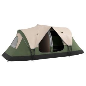 Tienda de campaña familiar para 6-8 personas plegable con 2 habitaciones 450x215x180 cm verde oliva y marrón claro