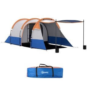 Tienda de campaña familiar para 3 personas plegable ligera con 2 habitaciones impermeable 2000 mm azul y naranja