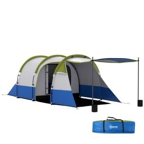 Tienda de campaña familiar para 3 personas plegable ligera con 2 habitaciones impermeable 2000 mm azul oscuro y verde 420x200x150 cm