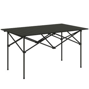 Mesa plegable de camping de metal 95x55x50 cm con tapa enrollable y bolsa de transporte negra