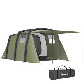 Tienda de campaña inflable familiar tipo túnel para 3-6 personas con vestíbulo, malla y bolsa de transporte, UV 50+, impermeable, verde oliva