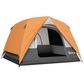 Tienda de campaña para 2-4 personas plegable con puerta ventanas de malla bolsillo gancho y bolsa de transporte impermeable naranja y gris