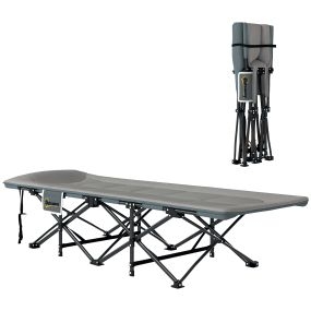 Cama plegable de camping portátil con reposacabezas y bolsillo lateral 187x67x37 cm gris