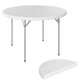 Mesa plegable de camping 120x120x74 cm de HDPE y metal, blanca, portátil para acampar, senderismo y playa