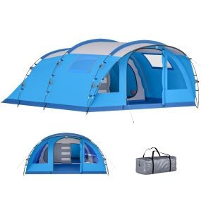 Tienda de campaña familiar para 4 personas tipo túnel con 3 habitaciones azul impermeable 3000 mm