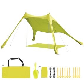 Carpa de playa plegable 208x200 cm para 2-4 personas, UPF50+, verde, con esterilla y bolsa impermeable