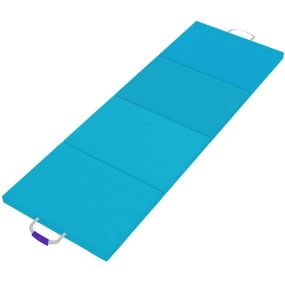 Colchoneta de gimnasia plegable de 5 cm con asas y bolsa, azul claro y morado oscuro