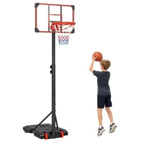 Canasta de baloncesto exterior ajustable 178-208 cm portátil con ruedas y base rellenable roja