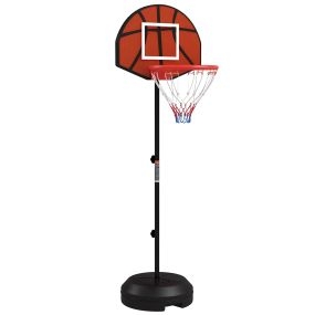 Canasta de baloncesto con diana magnética y dardos, altura ajustable 129-179 cm, base rellenable, negro