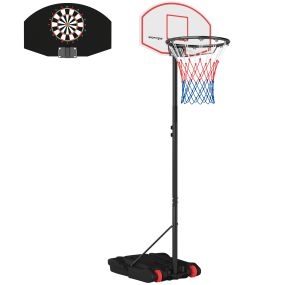 Canasta de baloncesto exterior con tablero de dardos altura ajustable 210-247 cm negra