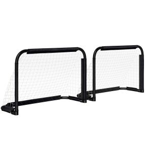 Set de 2 porterías de fútbol plegables portátiles con soporte de metal y red 90x36x60 cm negro