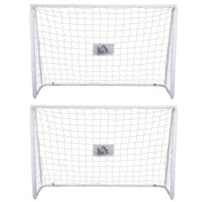Conjunto de 2 porterías de fútbol con soporte de metal y red 186x62x123 cm blanco
