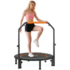 Trampolín de fitness para adultos Ø102 cm plegable con mango ajustable, acero, negro y naranja