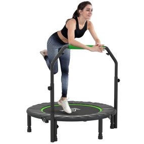 Trampolín de fitness para adultos Ø102 cm plegable con mango ajustable, acero, negro y verde