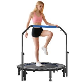 Trampolín de fitness para adultos Ø114 cm plegable con mango ajustable, acero, azul y negro