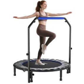 Trampolín de fitness para adultos Ø122 cm plegable con mango ajustable, acero, negro y azul